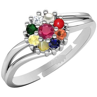                       Natural & Effective Navratan Stones Adjustable silver Ring by Ceylonmine                                              