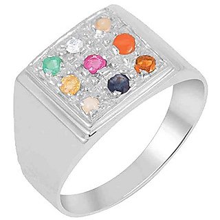                       Pure Navratan Stones Silver Ring for unisex by Ceylonmine                                              