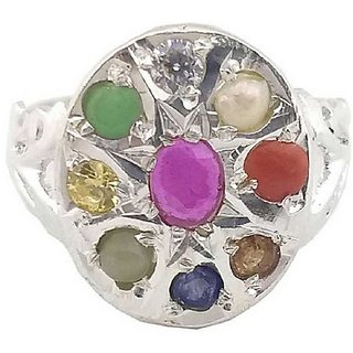                       Sterling Silver Adjustable Navratan Ring by Ceylonmine                                              
