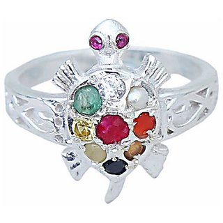                       Natural Stones Silver Navratan Stones Ring for unisex by Ceylonmine                                              