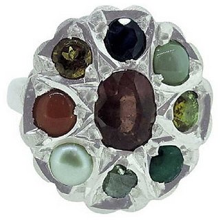                       Stones pure Navratan Silver Ring for unisex by Ceylonmine                                              