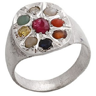                       Navratan Stones original  lab certified Silver Ring for astrological purpose by Ceylonmine                                              