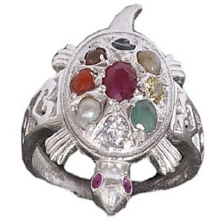                       Natural  Unheated Navratan Stones pure Silver Ring by Ceylonmine                                              