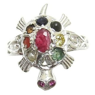                       Natural Navratan Stones Sterling Silver Ring by Ceylonmine for Unisex                                              