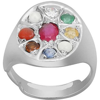                       Natural Lab Certified Original Sterling Silver Navratan Ring by Ceylonmine                                              