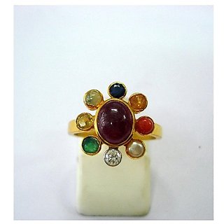                       Ceylonmine- Natural Navratan Stones Gold Plated Ring                                              