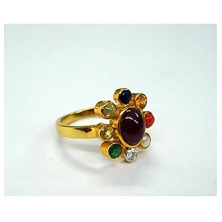                       Navratan Stones Ring in Gold Plated by Ceylonmine for Unisex                                              