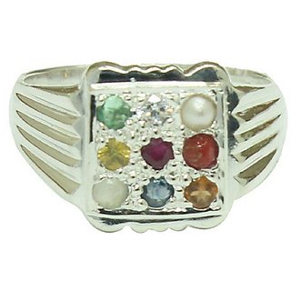                       Natural Navratan Stones pure Silver Adjustable Ring for unisex by Ceylonmine                                              