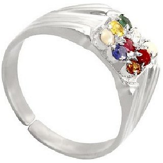                       Natural Navratan Stones Stones Unheated Lab Certified Silver Ring by Ceylonmine                                              