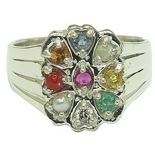                       Ceylonmine-Navratan Ring with Natural Navratan Stones Lab Certified Silver Ring                                              