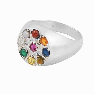                       Ceylonmine-Navratan Stones Adjustable Silver Ring                                              