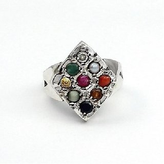                       Natural Navratan Stones pure Silver Ring for unisex by Ceylonmine                                              