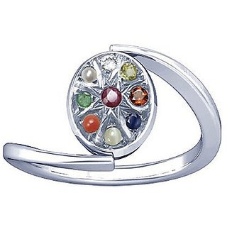                       Natural Lab certified Stones Silver Navratan Stones Ring by Ceylonmine                                              
