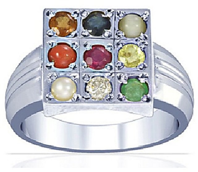 Gemstone And Silver Silver(Base) Square Navratna Ring, Size: 8 (15.3 Mm) at  Rs 140/piece in Mumbai