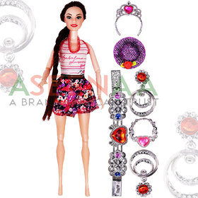 Aseenaa Beautiful Doll Toy Set with Movable Joints and Other Ornaments for Girls  Height  30 cm  Colour  Pink