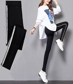Latest Street Fashion Side Silver Stripe Poly Spandex Legging Tights for high compression Sports Yoga Gym Active Wear