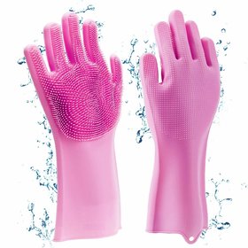 Silicone Scrubbing Gloves, Scrub Cleaning Gloves, Silicon Hand Gloves for Kitchen Dish Washing (Multicolor, 1 Pair)