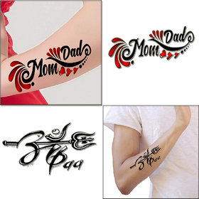 Mom Dad with Maa Paa and Trishul Combo Tattoo Men and Women Waterproof Temporary Body Tattoo 501+676