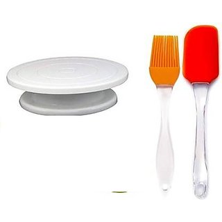 Cake Turn Table With Balloon Whisker And Multicolor Silicone Brush