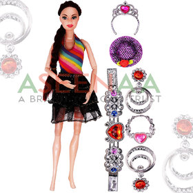 Aseenaa Beautiful Doll Toy Set with Movable Joints and Other Ornaments for Girls  Height  30 cm  Colour  Black