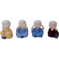 Set of 4 Handcrafted Miniature Buddha Monks Figurines Showpiece
