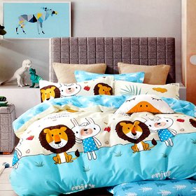 Shivi Creation Latest Cartoon Printed Glace Cotton for Kids Double Bedsheet with 2 Pillow Covers
