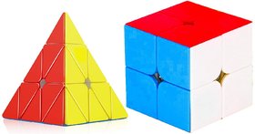 Aseenaa Combo of 2x2  Pyramid Cube High Speed Puzzle Cubes Game Toys for Kids  Adults - Set of 2
