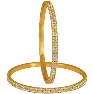                       MissMister Gold plated double liner  CZ studded Diamond kada look rich look Bangle set for Women (Size: 2.8)                                              