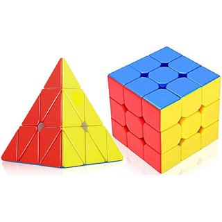 Aseenaa Combo of 3X3  Pyramid Cube High Speed Puzzle Cubes Game Toys for Kids  Adults - Set of 2