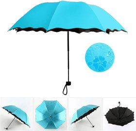 Aseenaa Magic Umbrella Changing Secret Blossoms Occur with Water Magic  Colour - Blue  3 Fold Double Layer UV Umbrella