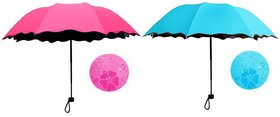 Aseenaa Magic Combo Umbrella Changing Blossoms with Water Magic  Colour - Pink  Blue  3 Fold Double Layer UV Umbrella