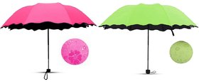 Aseenaa Magic Combo Umbrella Changing Blossoms with Water Magic Colour - Pink  Green 3 Fold Double Layer UV Umbrellas