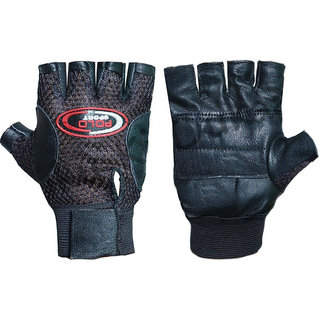 eDESIRE Leather Half Cut Finger Riding Gloves for All Bikes and Scooty Sports Gym Gloves - Black