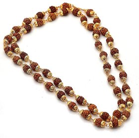 Silverish Original Rudraksha Beads Gold Plated Panch Mukhi Rudraksha Necklace