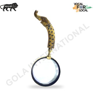                       Gola International Antique Buffalo horn Handheld Magnifying Glass 4 inch Elephant Designed                                              
