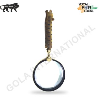                       Gola International Antique Buffalo horn Handheld Magnifying Glass 4 inch Leopard Designed                                              