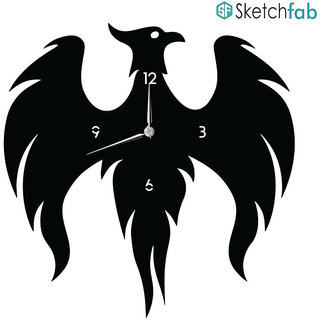 Sketchfab Wall Clock D101 Phoenix Bird Shape Without Glass Decorative Wooden Wall Clock Non Ticking Silent - BLACK