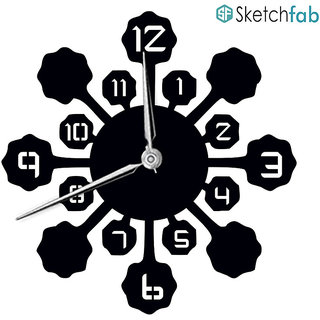 Sketchfab Compass Shape D109 Without Glass Decorative Wooden Wall Clock Non Ticking Silent - BLACK
