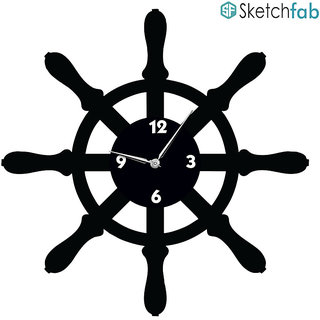 Sketchfab Fire Shape D113 Without Glass Decorative Wooden Wall Clock Non Ticking Silent - BLACK
