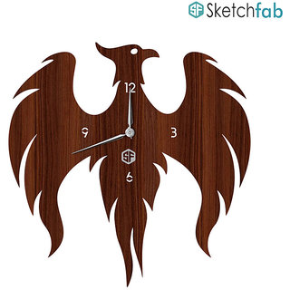 Sketchfab Wall Clock D101 Phoenix Bird Shape Without Glass Decorative Wooden Wall Clock Non Ticking Silent - BROWN