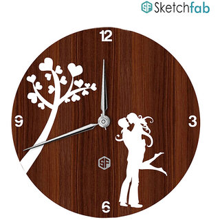Sketchfab Couple Shape D102 Without Glass Decorative Wooden Wall Clock Non Ticking Silent - BROWN