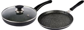 Ethical Mastreo Series Induction Non-Stick Dosa Tawa, Fry Pan 3 Pcs Cookware Set With Lid. Induction Bottom Cookware Set (Aluminium, 3 - Piece)