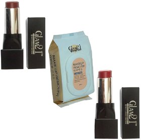 GLAM21 DARK CHOCOLATE AND ROYAL MAROON LIPSTICK (2.5 GM), MAKE UP REMOVER WIPES (PACK OF 3)