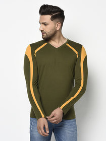 Glito Slim Fit Army  Mustard Men's V-Neck Full Sleeve Stylish T-Shirt