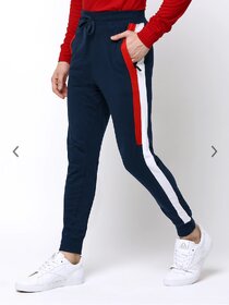 Ruggstar branded Dry-fit Lycra trackpant for men (Navy side Red White striped)