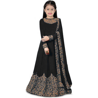 F Plus Fashion Black Satin Latest Designer Girls Wedding Wear Semi Stitched Lehenga Choli It s 3 15 Years Girls