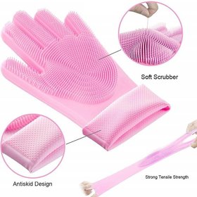Smart matto Silicone Dish Washing Gloves, Silicon Cleaning Gloves, Silicon Hand Gloves for Kitchen Dishwashing and Pet G