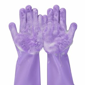 S4D Magic Silicone Gloves Wash Scrubber Gloves Reusable Cleaning Brush Gloves Heat Resistant Scrub Rubber Glove for Dish