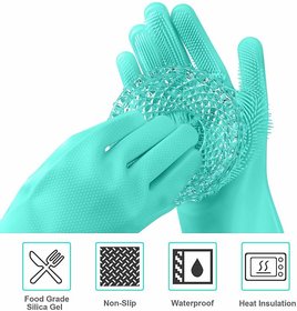 Silicon Hand Gloves for Kitchen Dishwashing and Pet Grooming, Great for Washing Dish, Kitchen, Car, Bathroom (1 Pair)
