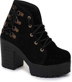 Funku Fashion Side Lace Black Suede Women Boots